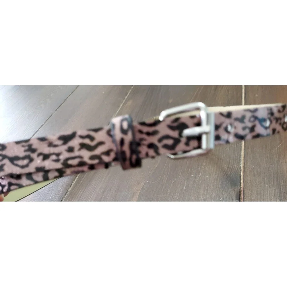 Target Girls Belt XL Pink Black Leopard Print Sparkle Skinny Silvertone Buckle